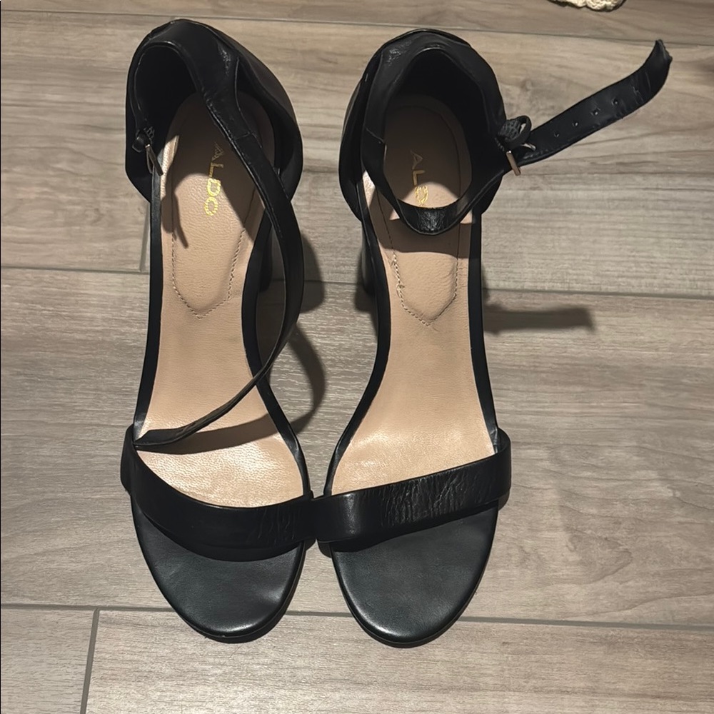 Aldo Black Heeled Sandals with Ankle Strap